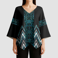 Paua Shell Aotearoa Mangopare Kowhaiwhai Niho Taniwha Kimono Sleeve Blouse Maori New Zealand - Polynesian Pride