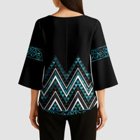 Paua Shell Aotearoa Mangopare Kowhaiwhai Niho Taniwha Kimono Sleeve Blouse Maori New Zealand - Polynesian Pride
