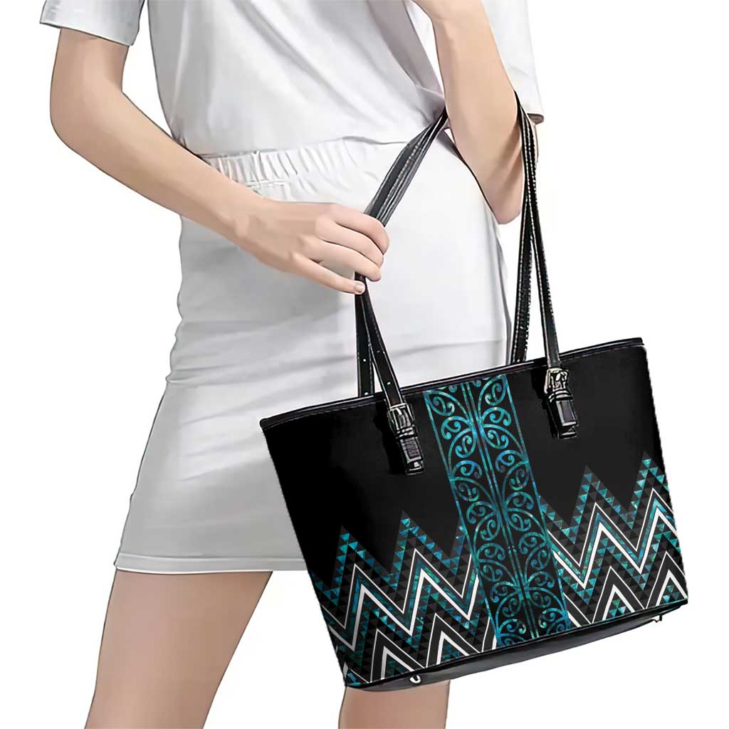 Paua Shell Aotearoa Mangopare Kowhaiwhai and Niho Taniwha Leather Tote Bag Maori New Zealand