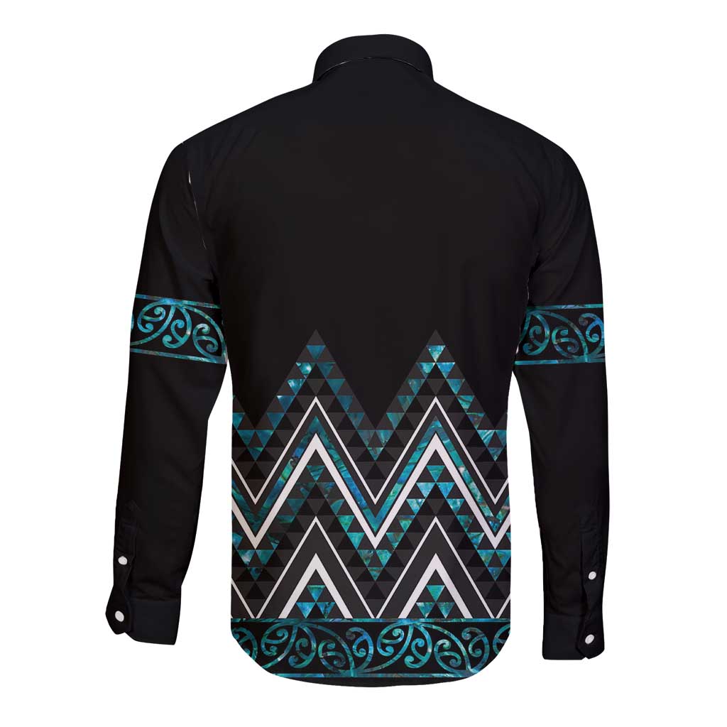 Paua Shell Aotearoa Mangopare Kowhaiwhai and Niho Taniwha Long Sleeve Button Shirt Maori New Zealand