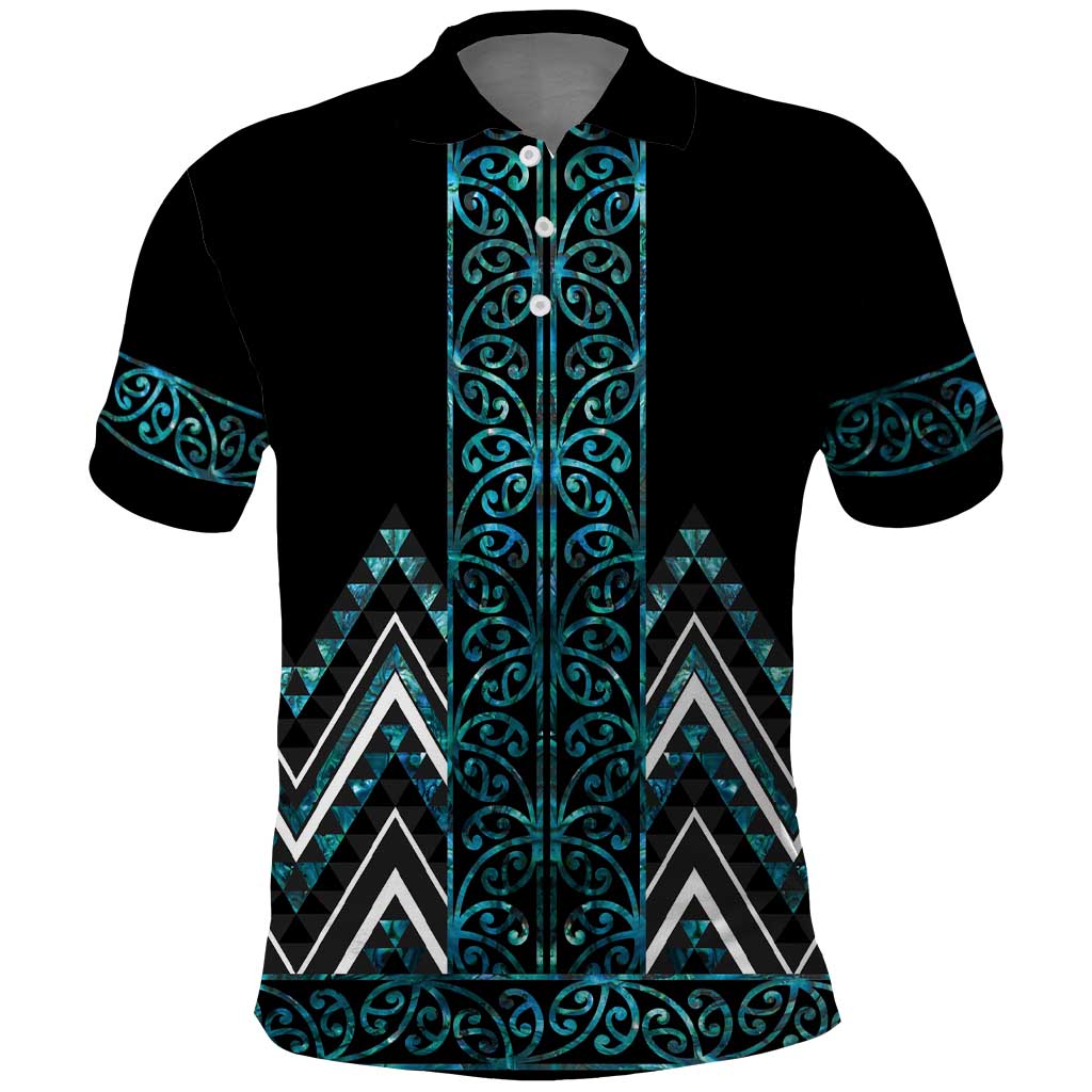 Paua Shell Aotearoa Mangopare Kowhaiwhai and Niho Taniwha Polo Shirt Maori New Zealand
