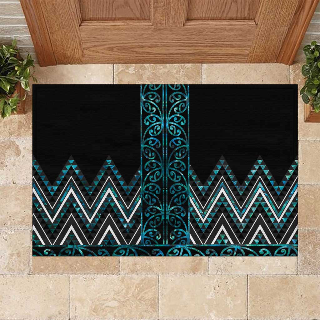 Paua Shell Aotearoa Mangopare Kowhaiwhai and Niho Taniwha Rubber Doormat Maori New Zealand