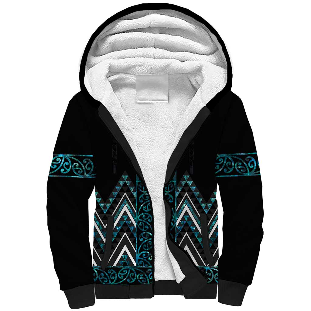 Paua Shell Aotearoa Mangopare Kowhaiwhai and Niho Taniwha Sherpa Hoodie Maori New Zealand