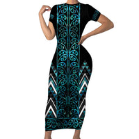 Paua Shell Aotearoa Mangopare Kowhaiwhai and Niho Taniwha Short Sleeve Bodycon Dress Maori New Zealand
