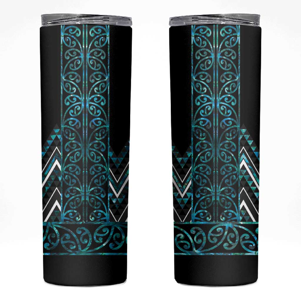 Paua Shell Aotearoa Mangopare Kowhaiwhai and Niho Taniwha Skinny Tumbler Maori New Zealand