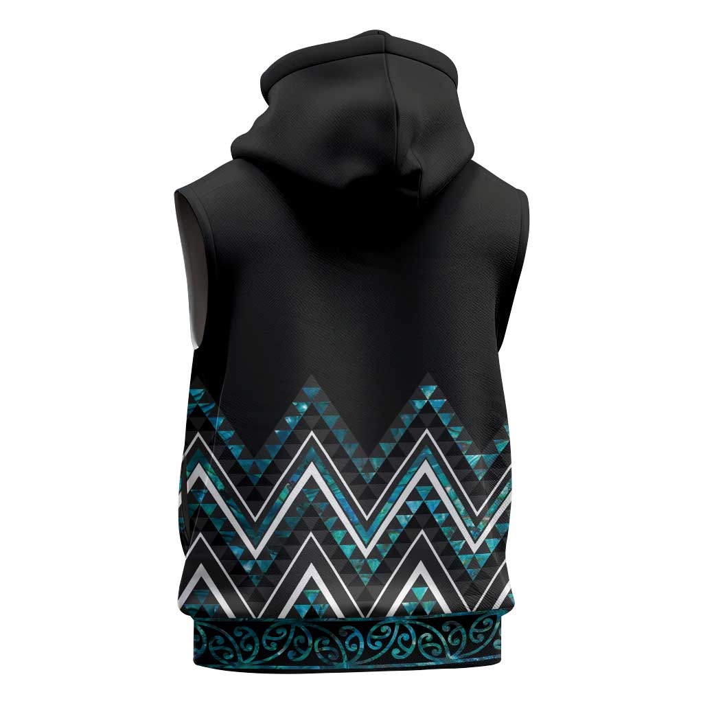 Paua Shell Aotearoa Mangopare Kowhaiwhai Niho Taniwha Sleeveless Hoodie Maori New Zealand - Polynesian Pride