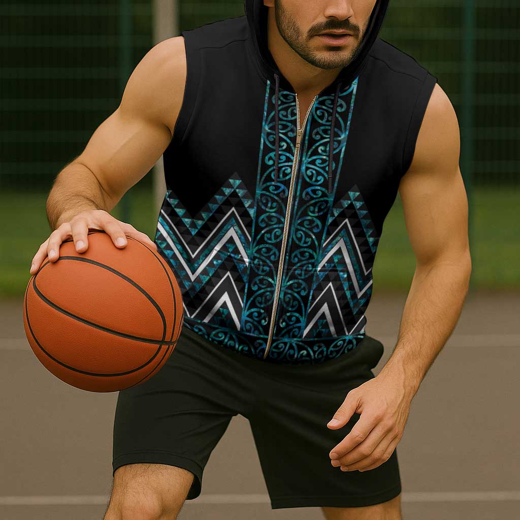 Paua Shell Aotearoa Mangopare Kowhaiwhai Niho Taniwha Sleeveless Zip Hoodie Maori New Zealand - Polynesian Pride