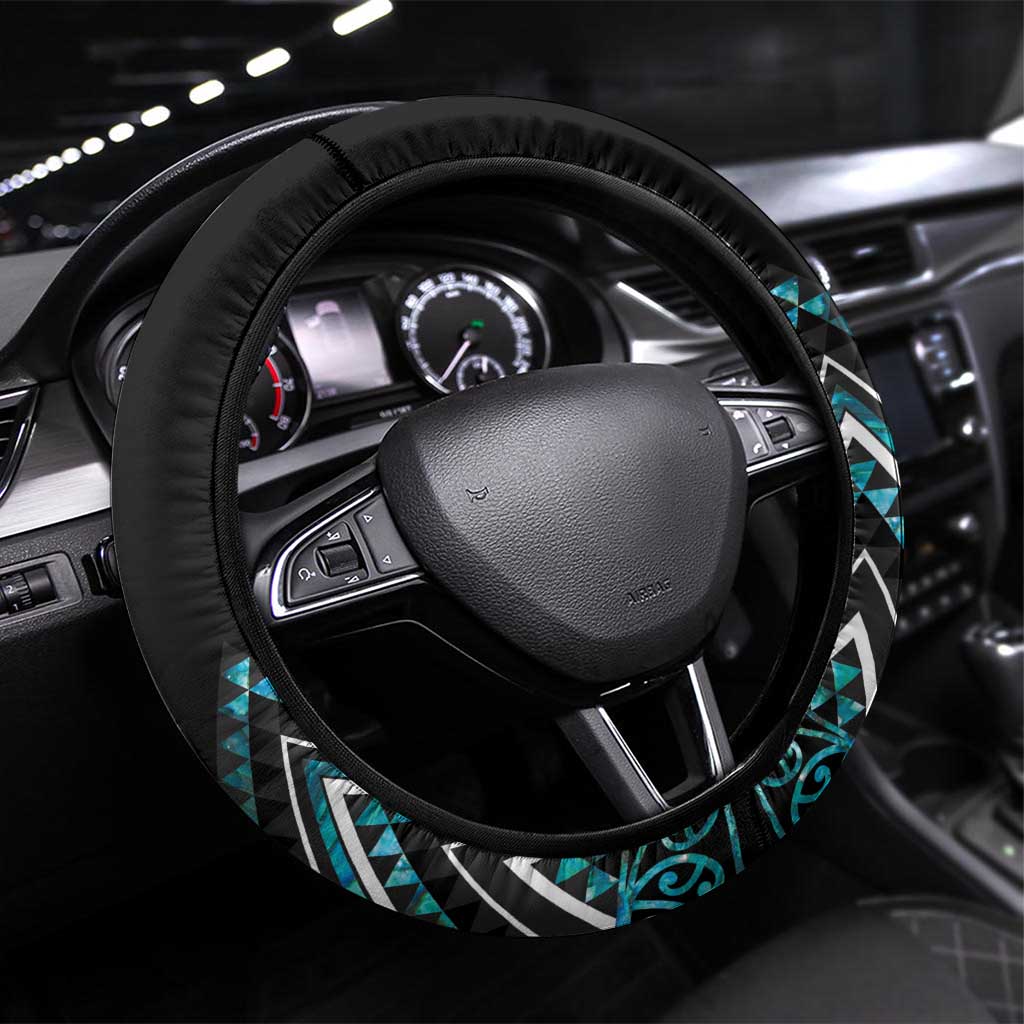 Paua Shell Aotearoa Mangopare Kowhaiwhai and Niho Taniwha Steering Wheel Cover Maori New Zealand