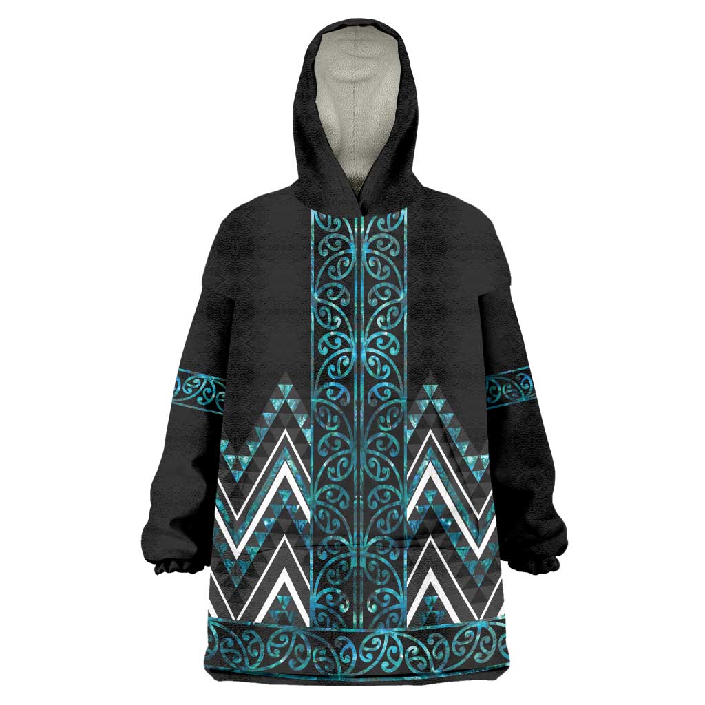 Paua Shell Aotearoa Mangopare Kowhaiwhai and Niho Taniwha Wearable Blanket Hoodie Maori New Zealand