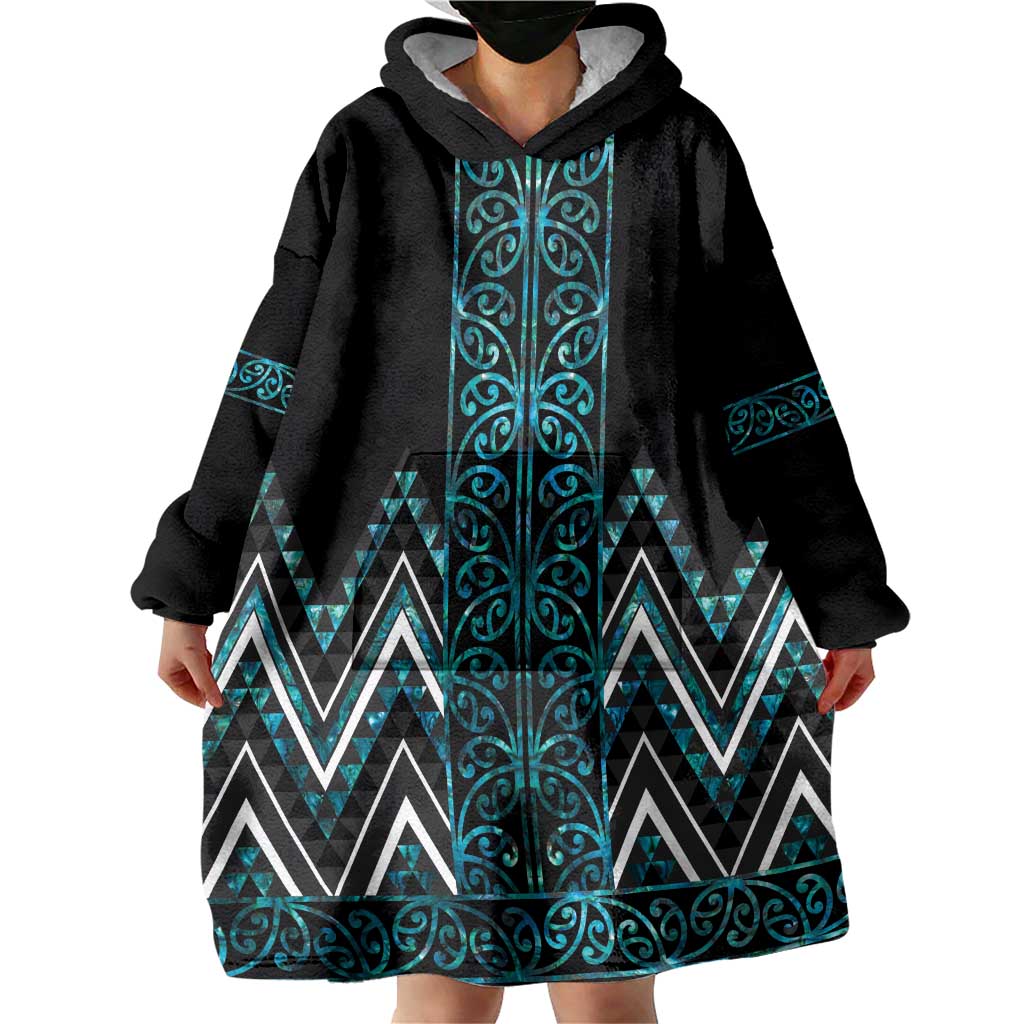Paua Shell Aotearoa Mangopare Kowhaiwhai and Niho Taniwha Wearable Blanket Hoodie Maori New Zealand