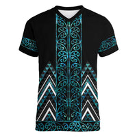 Paua Shell Aotearoa Mangopare Kowhaiwhai and Niho Taniwha Women V-Neck T-Shirt Maori New Zealand