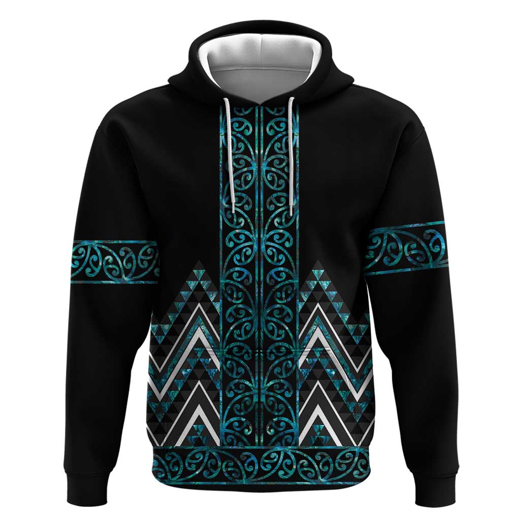 Paua Shell Aotearoa Mangopare Kowhaiwhai and Niho Taniwha Zip Hoodie Maori New Zealand