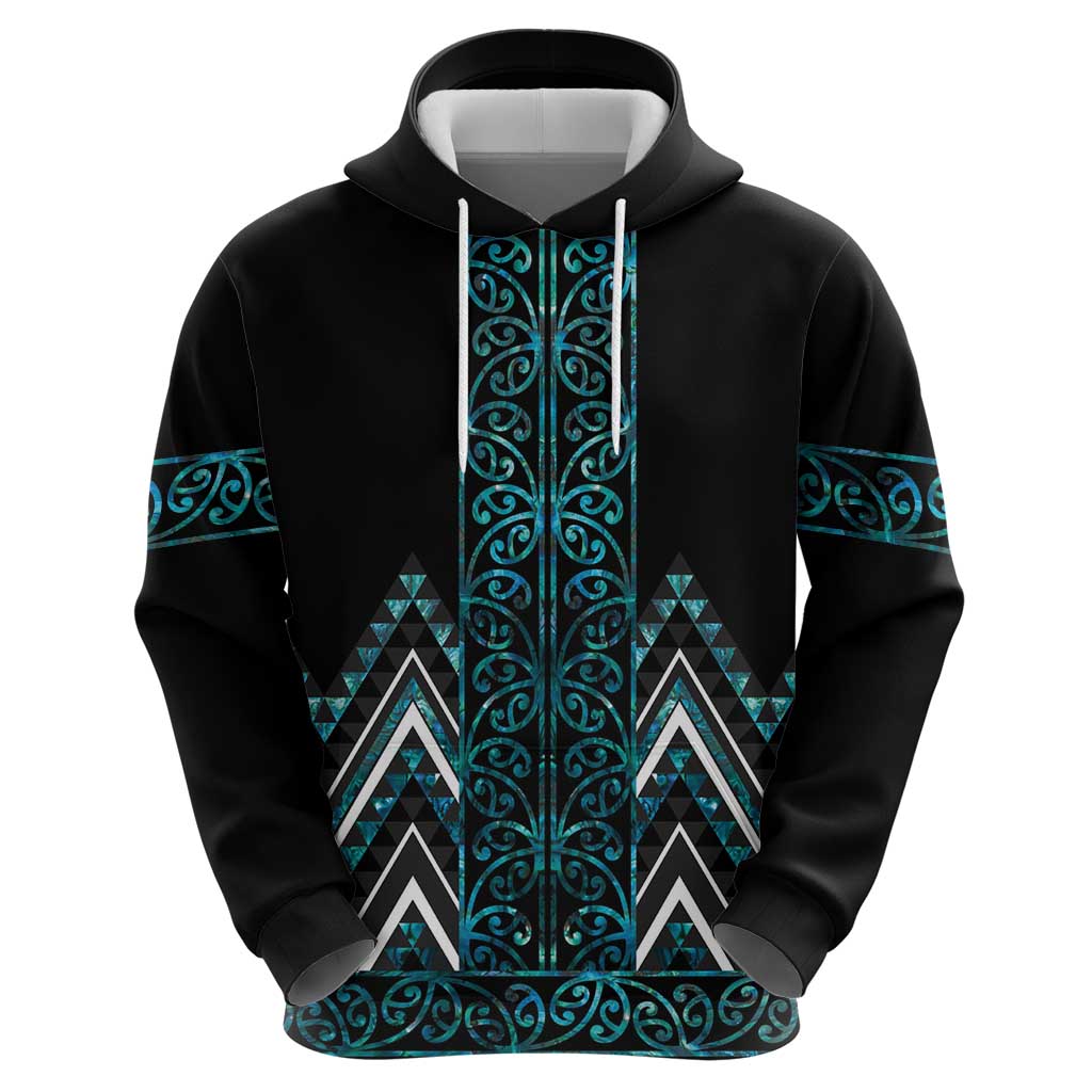 Paua Shell Aotearoa Mangopare Kowhaiwhai and Niho Taniwha Zip Hoodie Maori New Zealand