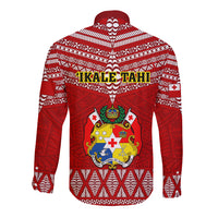 Tonga Rugby Long Sleeve Button Shirt 2023 World Cup Tongan Kupesi Ngatu Pattern LT14 - Polynesian Pride