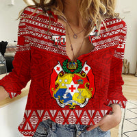 Tonga Rugby Women Casual Shirt 2023 World Cup Tongan Kupesi Ngatu Pattern LT14 Female Red - Polynesian Pride