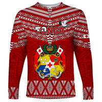 Custom Tonga Rugby Long Sleeve Shirt 2023 World Cup Tongan Kupesi Ngatu Pattern LT14 Unisex Red - Polynesian Pride