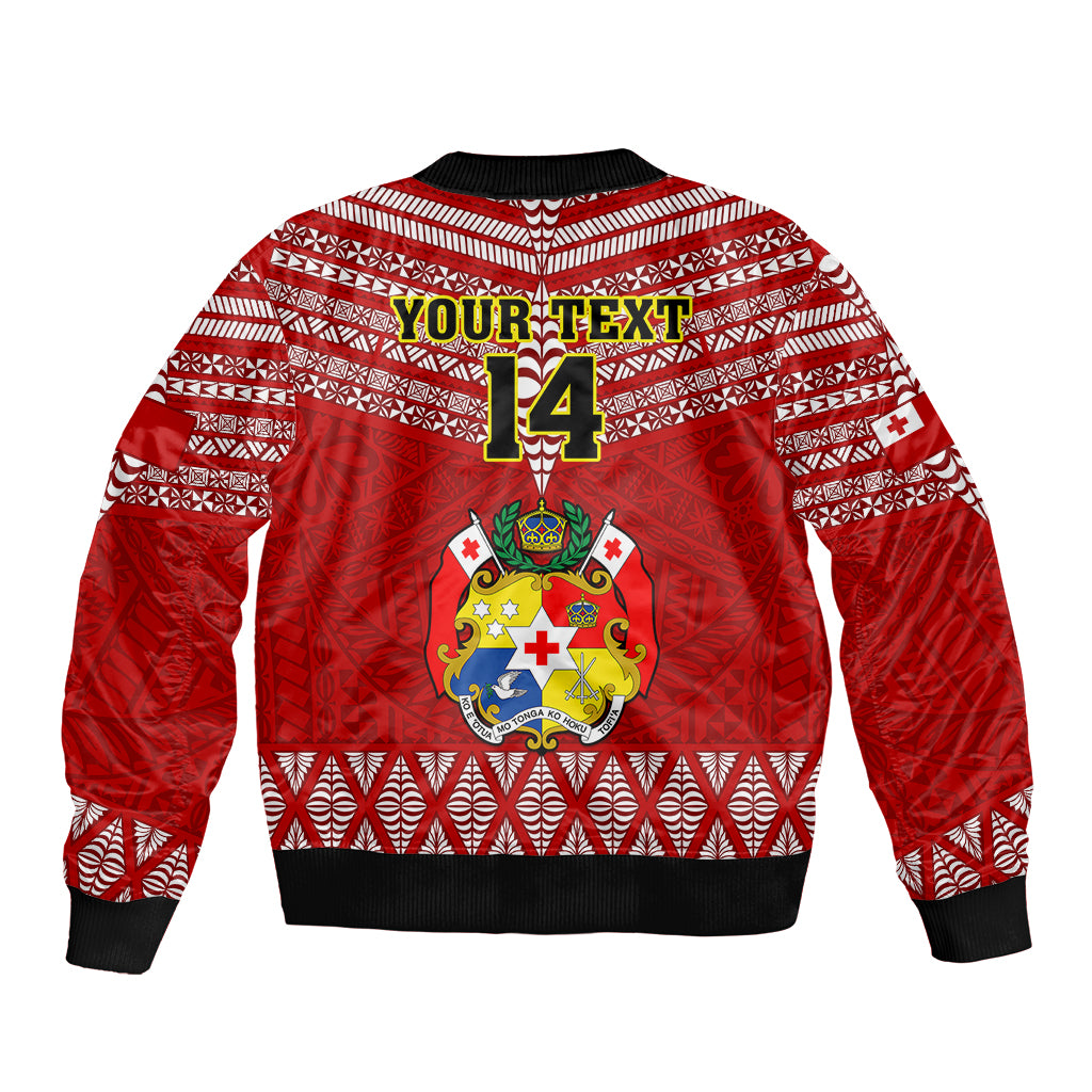 Custom Tonga Rugby Sleeve Zip Bomber Jacket 2023 World Cup Tongan Kupesi Ngatu Pattern LT14 - Polynesian Pride