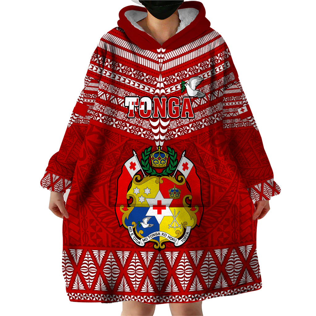 Custom Tonga Rugby Wearable Blanket Hoodie 2023 World Cup Tongan Kupesi Ngatu Pattern LT14 - Polynesian Pride