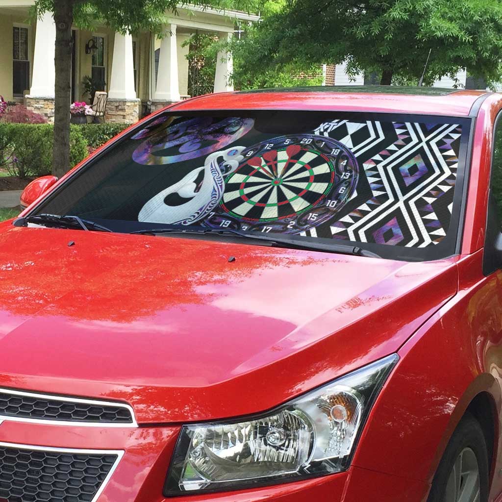 Personalised New Zealand Darts Auto Sun Shade Ngutukaka Manaia Taniko Luxury Purple - Polynesian Pride