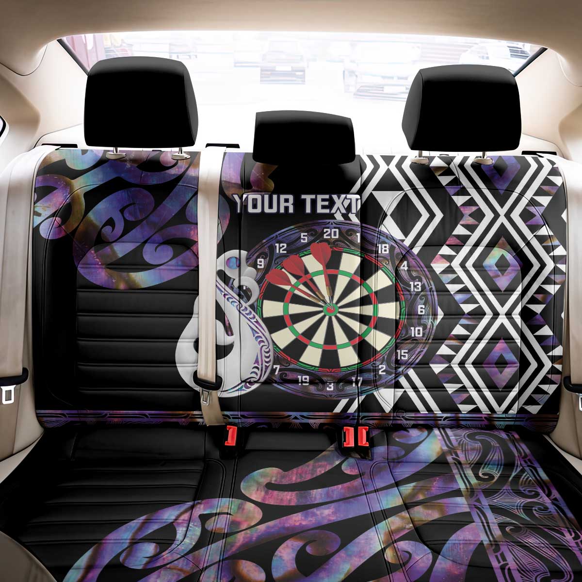 Personalised New Zealand Darts Back Car Seat Cover Ngutukaka Manaia Taniko Luxury Purple - Polynesian Pride