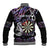 Personalised New Zealand Darts Baseball Jacket Ngutukaka Manaia Taniko Luxury Purple - Polynesian Pride