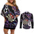 Personalised New Zealand Darts Couples Matching Off Shoulder Short Dress and Long Sleeve Button Shirt Ngutukaka Manaia Taniko Luxury Purple - Polynesian Pride