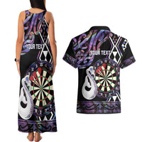 Personalised New Zealand Darts Couples Matching Tank Maxi Dress and Hawaiian Shirt Ngutukaka Manaia Taniko Luxury Purple - Polynesian Pride