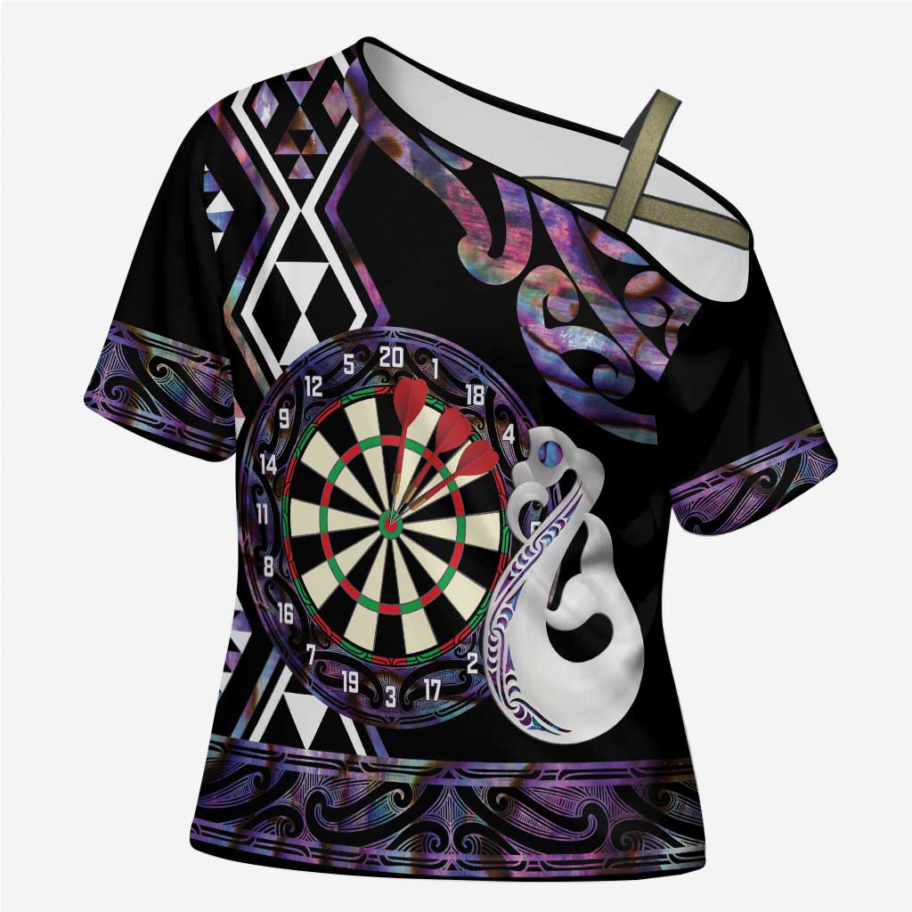 Personalised New Zealand Darts Cross Shoulder Shirt Ngutukaka Manaia Taniko Luxury Purple - Polynesian Pride