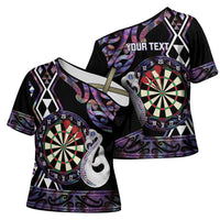 Personalised New Zealand Darts Cross Shoulder Shirt Ngutukaka Manaia Taniko Luxury Purple - Polynesian Pride