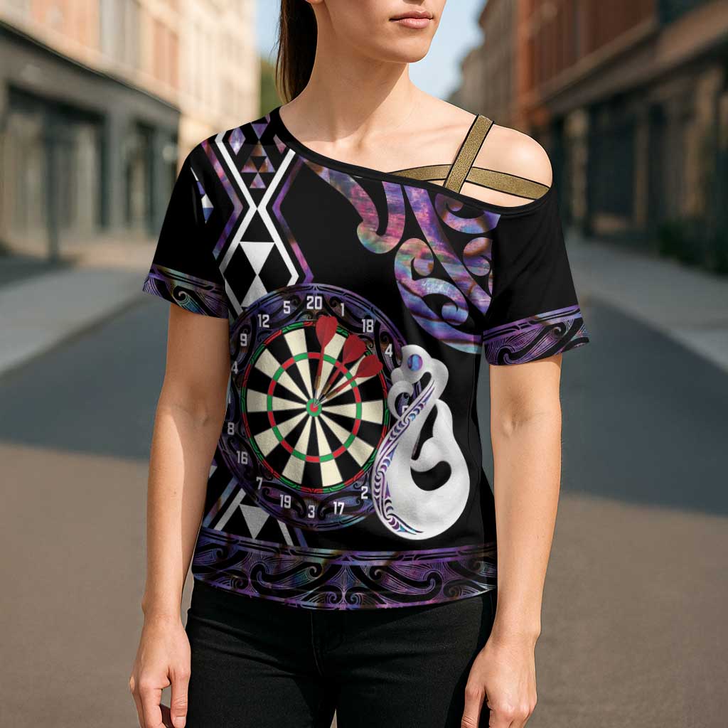 Personalised New Zealand Darts Cross Shoulder Shirt Ngutukaka Manaia Taniko Luxury Purple - Polynesian Pride