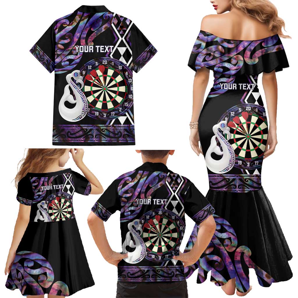 Personalised New Zealand Darts Family Matching Mermaid Dress and Hawaiian Shirt Ngutukaka Manaia Taniko Luxury Purple - Polynesian Pride