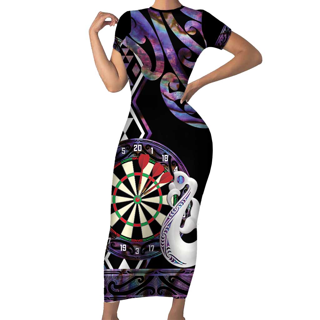 Personalised New Zealand Darts Family Matching Short Sleeve Bodycon Dress and Hawaiian Shirt Ngutukaka Manaia Taniko Luxury Purple - Polynesian Pride