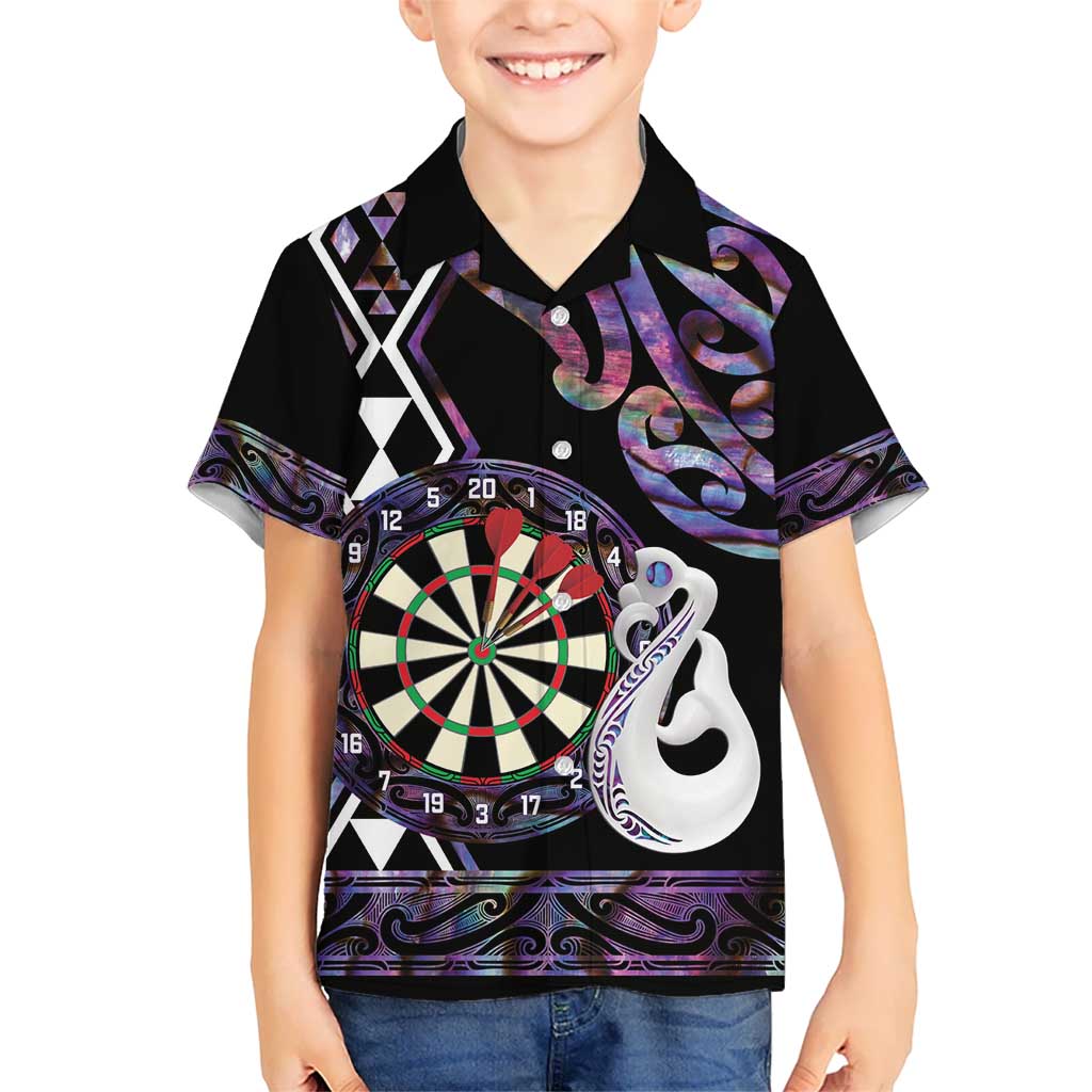 Personalised New Zealand Darts Kid Hawaiian Shirt Ngutukaka Manaia Taniko Luxury Purple - Polynesian Pride