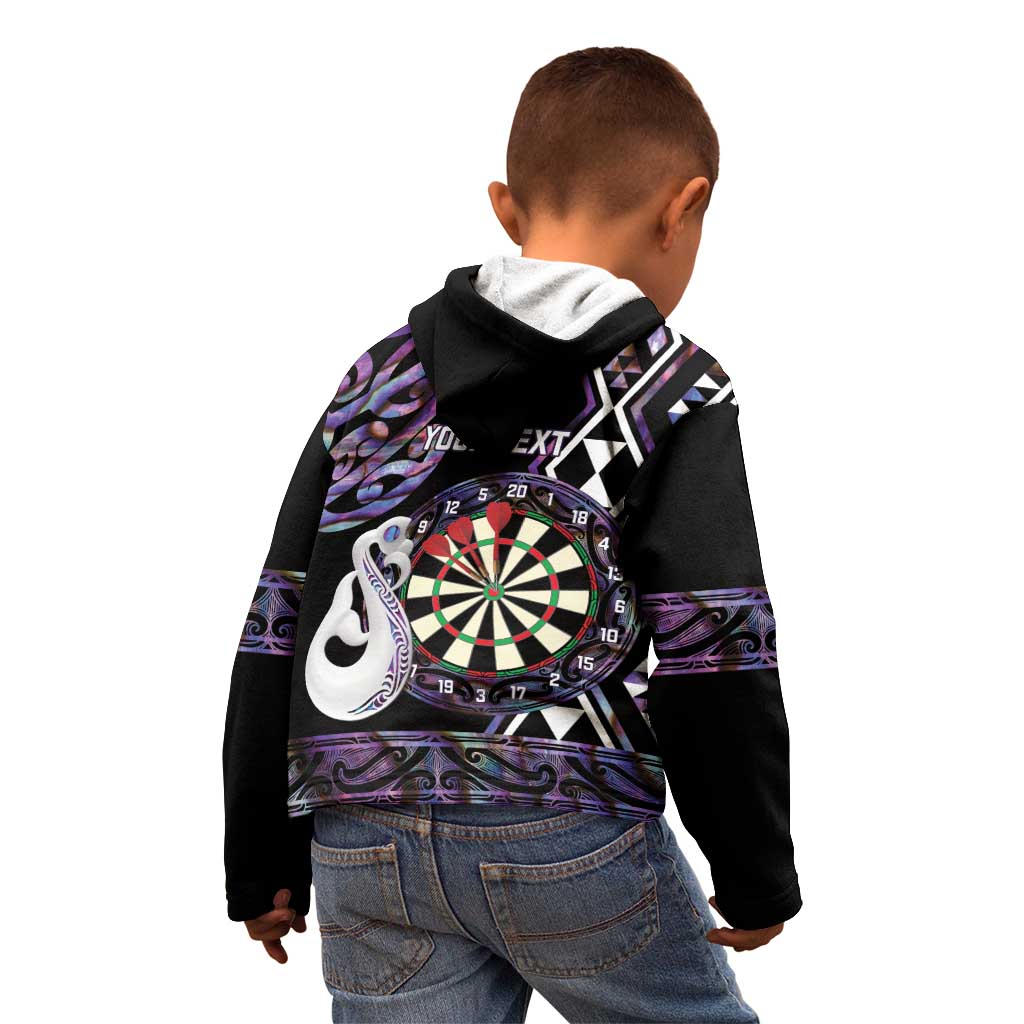 Personalised New Zealand Darts Kid Hoodie Ngutukaka Manaia Taniko Luxury Purple - Polynesian Pride