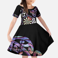 Personalised New Zealand Darts Kid Short Sleeve Dress Ngutukaka Manaia Taniko Luxury Purple - Polynesian Pride
