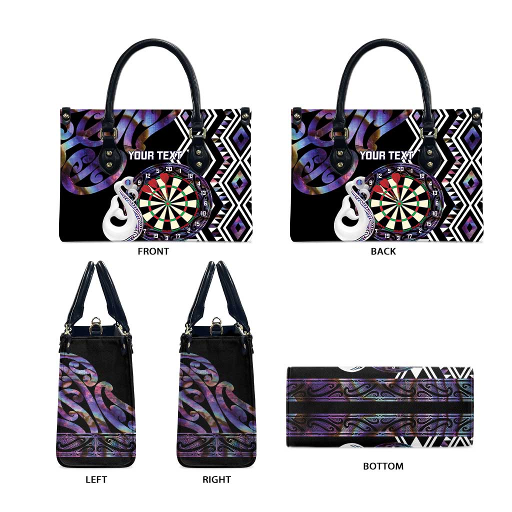 Personalised New Zealand Darts Leather Bag Ngutukaka Manaia Taniko Luxury Purple - Polynesian Pride