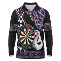 Personalised New Zealand Darts Long Sleeve Polo Shirt Ngutukaka Manaia Taniko Luxury Purple - Polynesian Pride