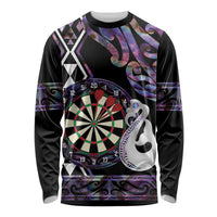 Personalised New Zealand Darts Long Sleeve Shirt Ngutukaka Manaia Taniko Luxury Purple - Polynesian Pride