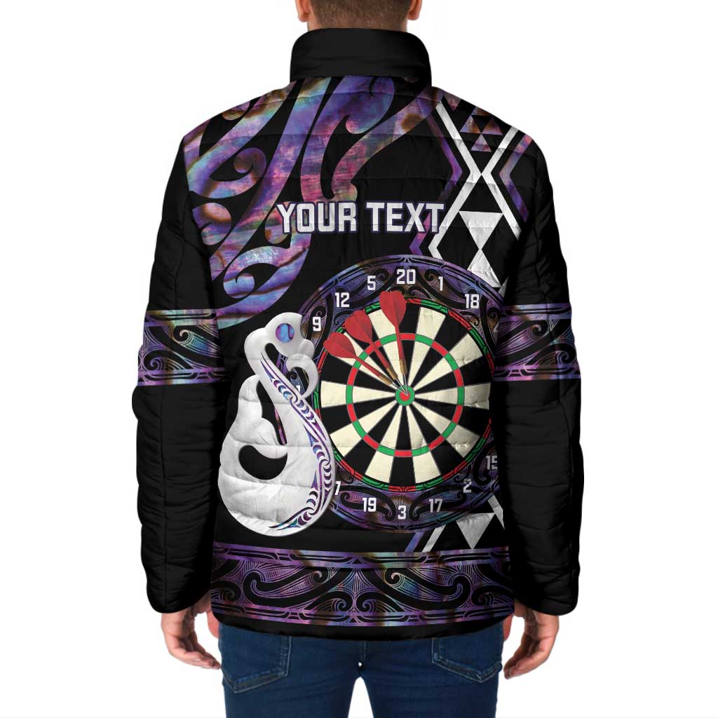 Personalised New Zealand Darts Padded Jacket Ngutukaka Manaia Taniko Luxury Purple - Polynesian Pride