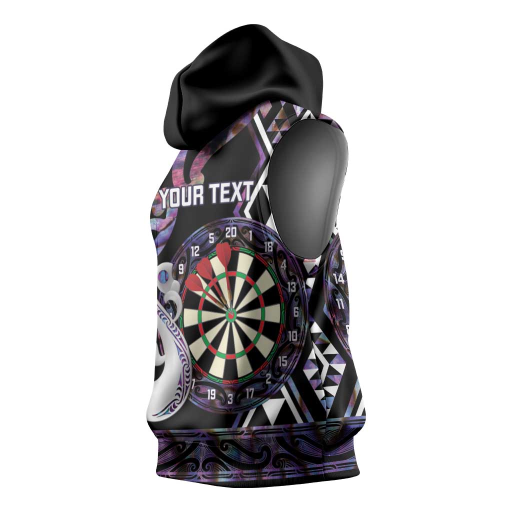 Personalised New Zealand Darts Sleeveless Hoodie Ngutukaka Manaia Taniko Luxury Purple - Polynesian Pride