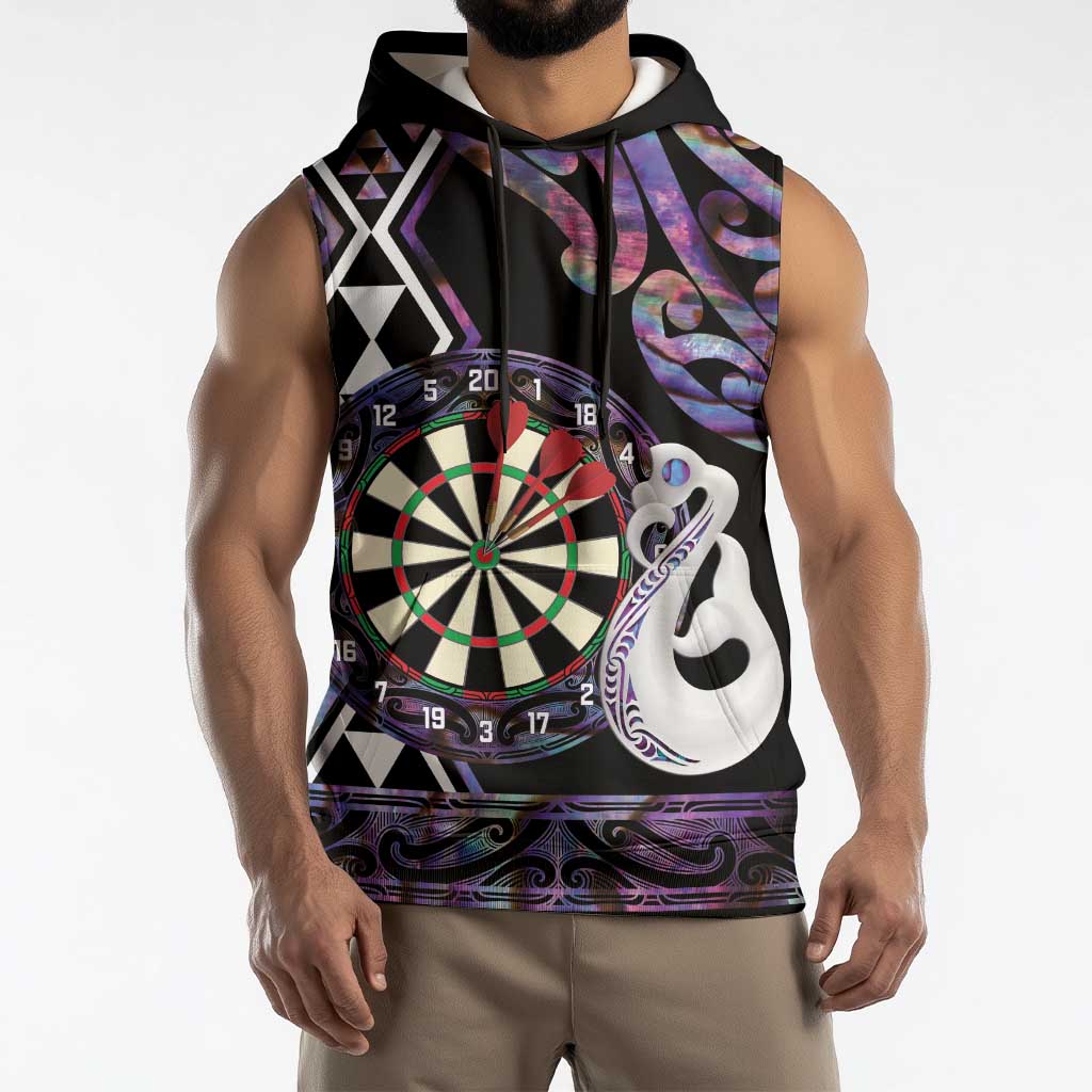 Personalised New Zealand Darts Sleeveless Hoodie Ngutukaka Manaia Taniko Luxury Purple - Polynesian Pride