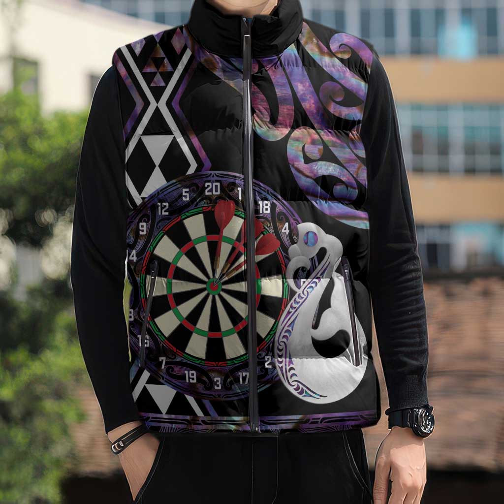 Personalised New Zealand Darts Sleeveless Puffer Jacket Ngutukaka Manaia Taniko Luxury Purple - Polynesian Pride