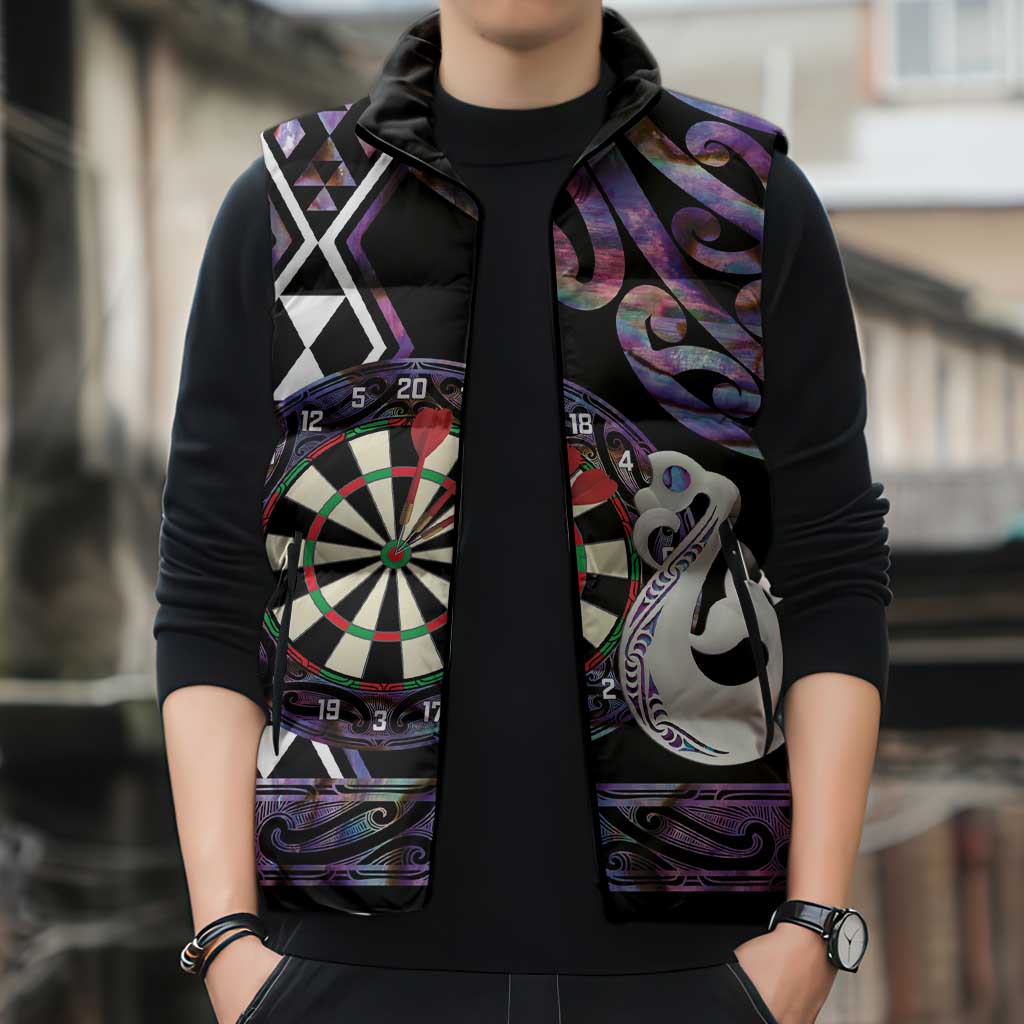 Personalised New Zealand Darts Sleeveless Puffer Jacket Ngutukaka Manaia Taniko Luxury Purple - Polynesian Pride