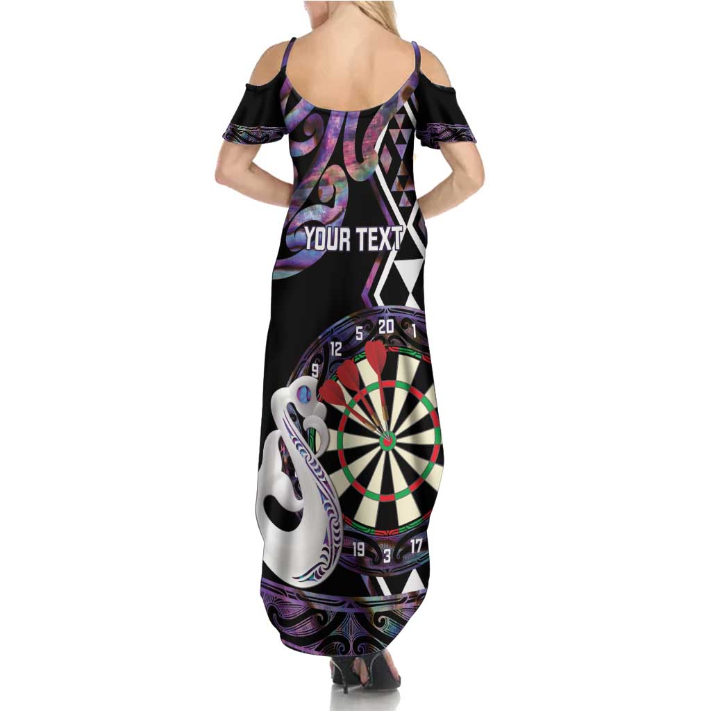 Personalised New Zealand Darts Summer Maxi Dress Ngutukaka Manaia Taniko Luxury Purple - Polynesian Pride