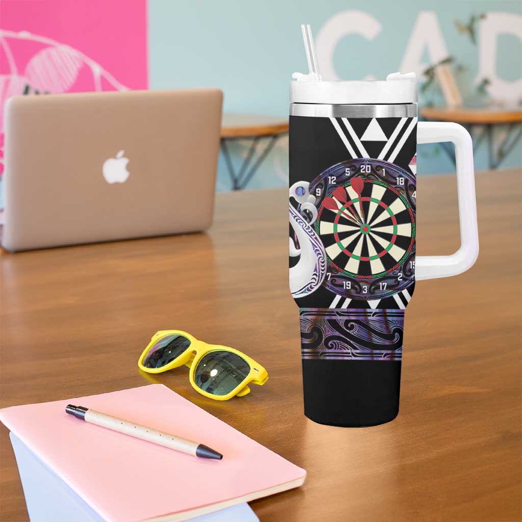 Personalised New Zealand Darts Tumbler With Handle Ngutukaka Manaia Taniko Luxury Purple - Polynesian Pride