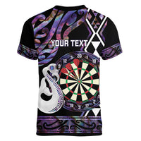 Personalised New Zealand Darts Women V-Neck T-Shirt Ngutukaka Manaia Taniko Luxury Purple - Polynesian Pride