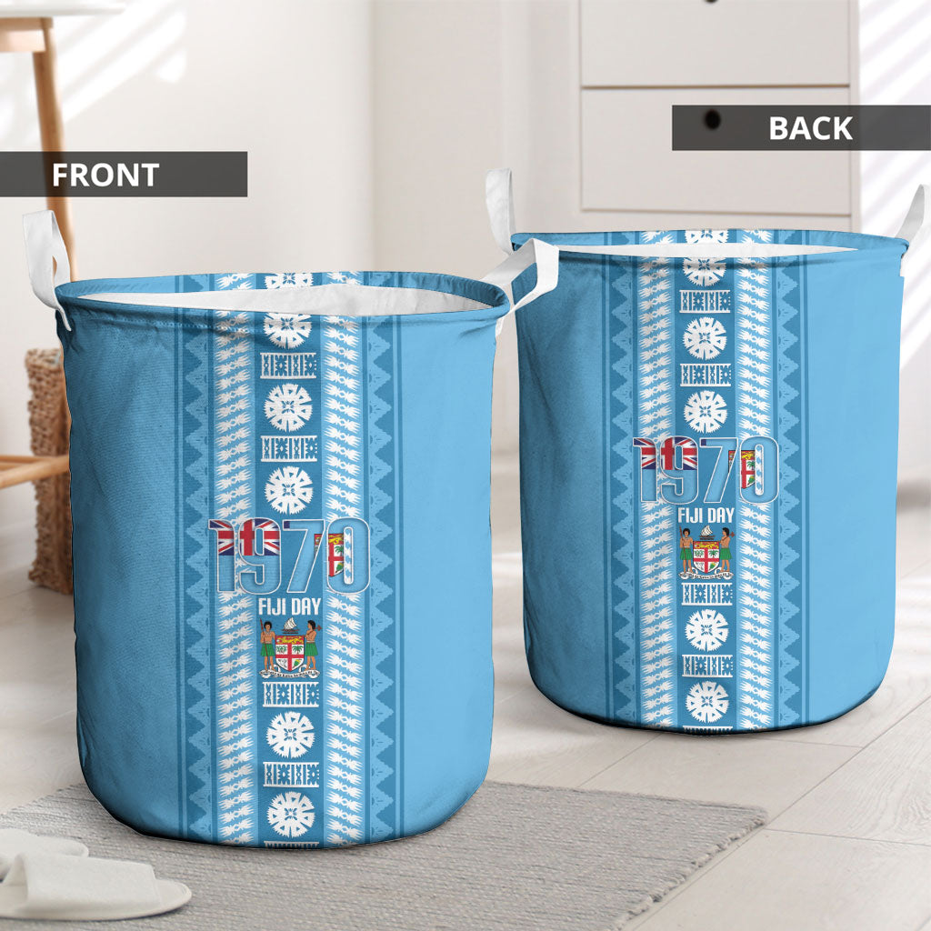 Fiji Day 1970 Laundry Basket For Fiji Ever Fiji Tapa Pattern Blue LT14 - Polynesian Pride
