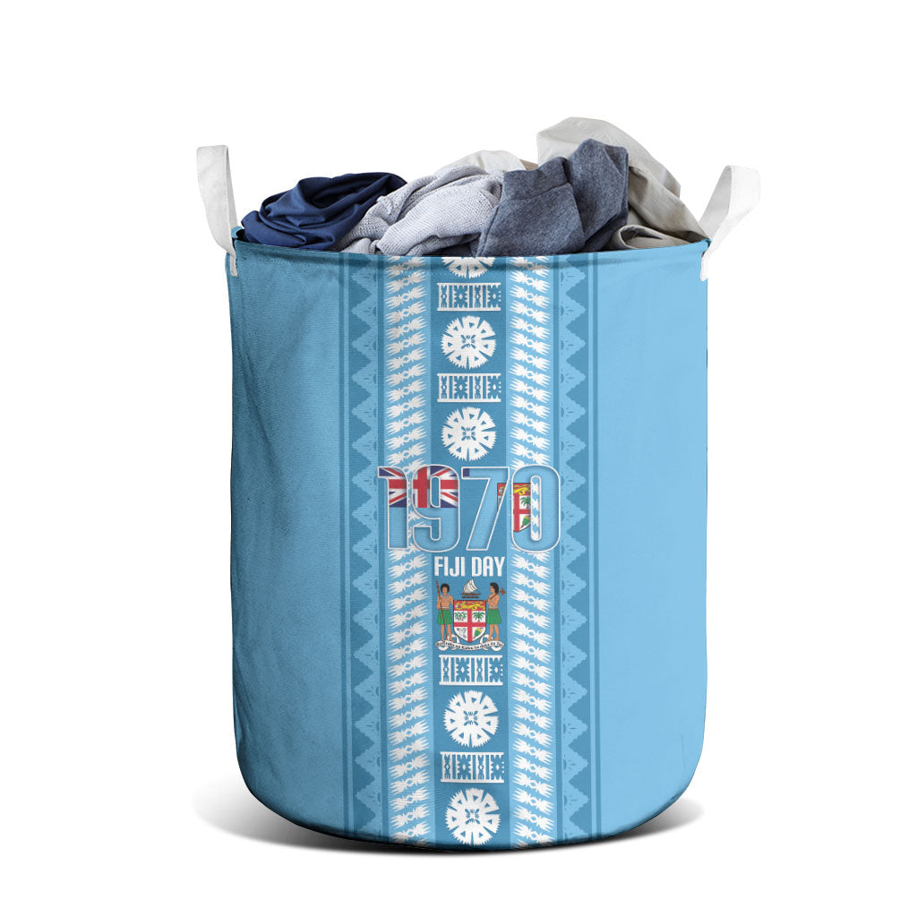 Fiji Day 1970 Laundry Basket For Fiji Ever Fiji Tapa Pattern Blue LT14 - Polynesian Pride