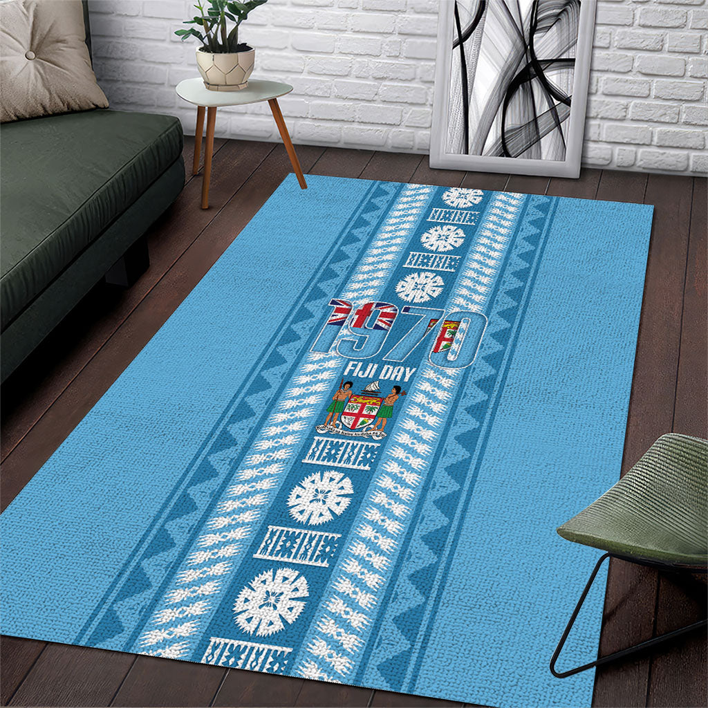 Fiji Day 1970 Area Rug For Fiji Ever Fiji Tapa Pattern Blue LT14 Blue - Polynesian Pride