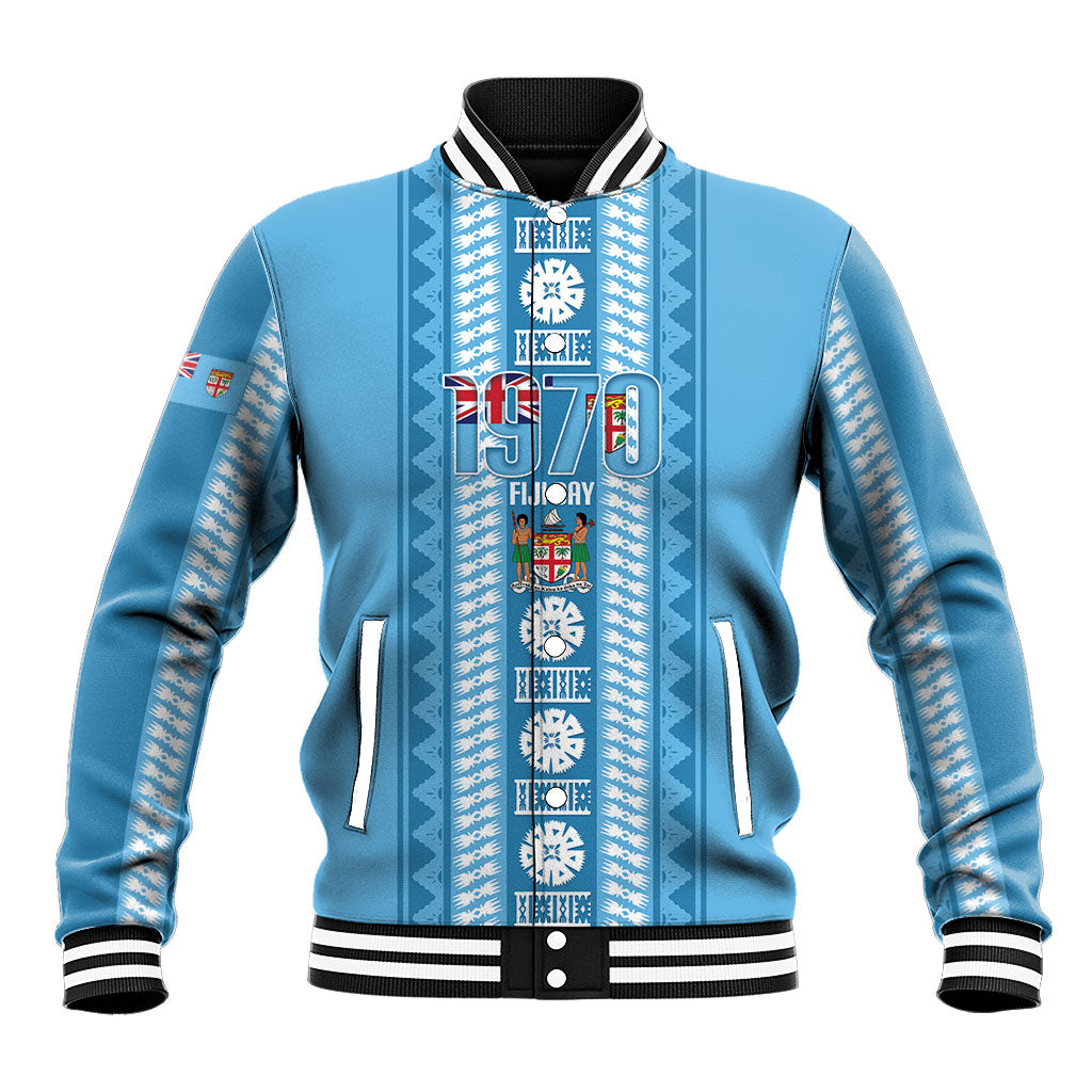 Fiji Day 1970 Baseball Jacket For Fiji Ever Fiji Tapa Pattern Blue LT14 Unisex Blue - Polynesian Pride